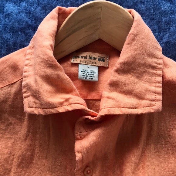 Natural Blue Melon Coral Orange Linen Shirt Large - Picture 2 of 10